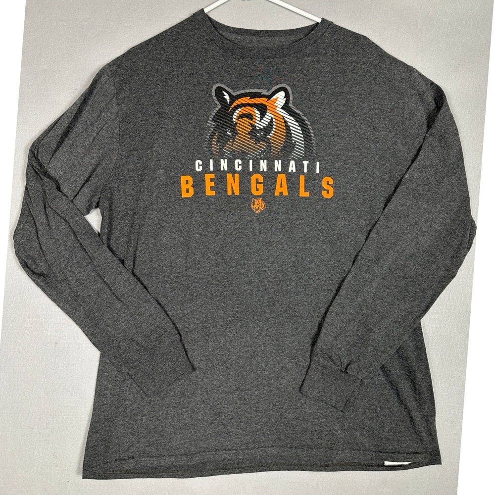 Cincinnati Bengals NFL Team Apparel T-Shirt Mens XL Grey Long Sleeve Tee EUC
